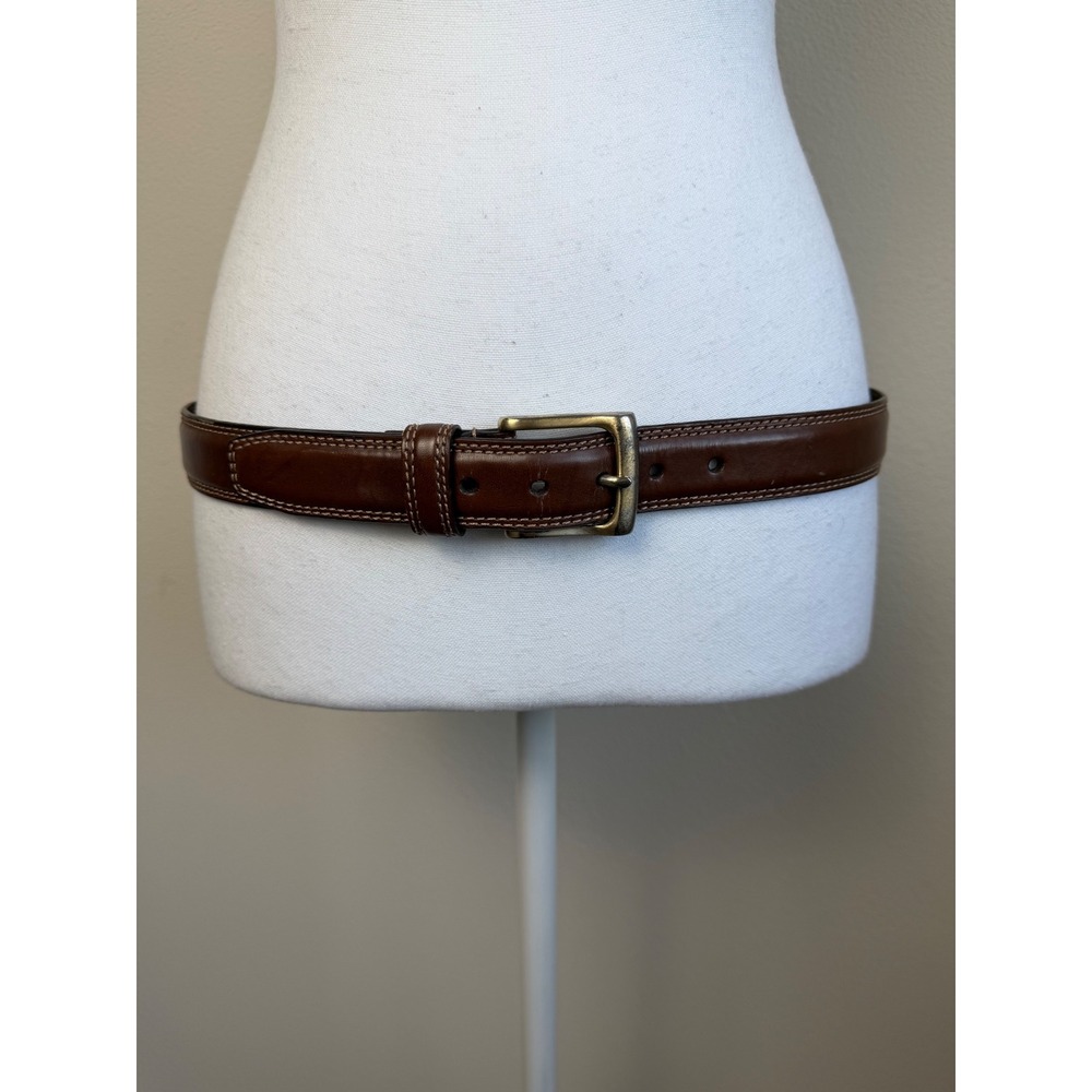 Dockers Mens Genuine Leather Belt Brown Contrast Stitch Brass 34-36 Old Money